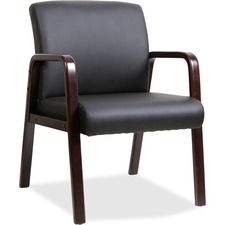 Lorell Upholstered Guest Chair - Black Bonded Leather Seat - Black Bonded Leather Back - Espresso Solid Wood Frame - Four-legged Base - Armrest - 1 Each