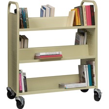 Lorell Double-sided Book Cart - 6 Shelf - 90.72 kg Capacity - 5" (127 mm) Caster Size - Steel - x 36" Width x 19" Depth x 46" Height - Putty - 1 Each