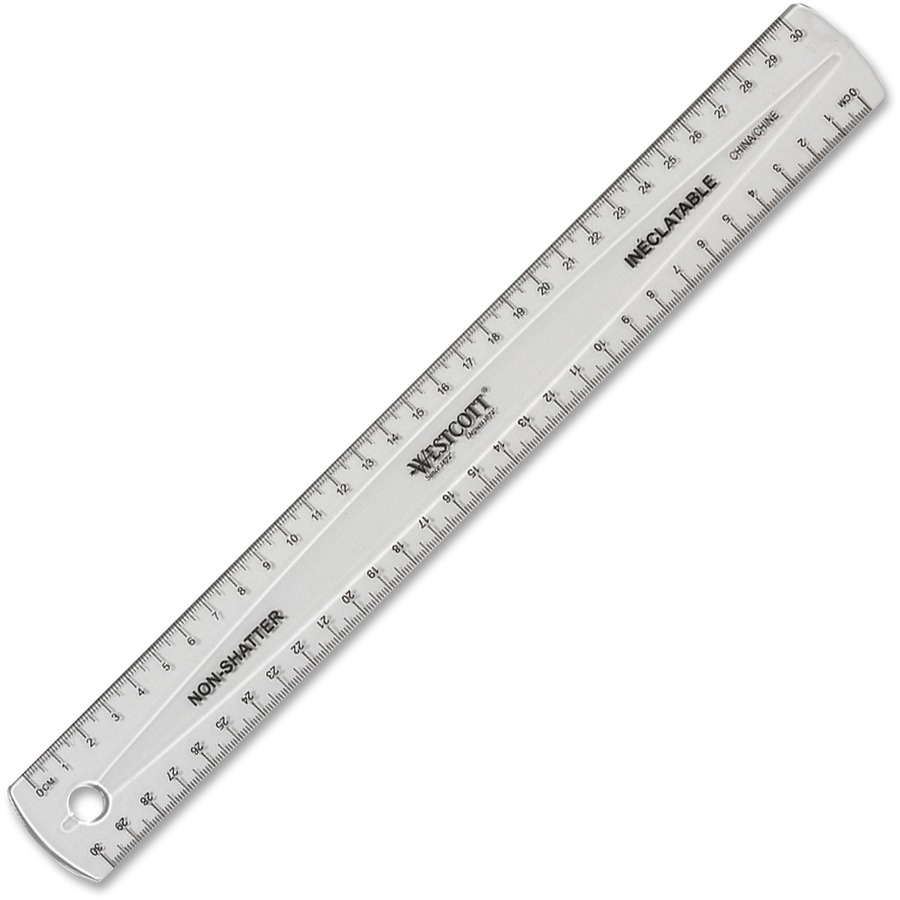 Westcott Transparent Nonshatter 30cm Ruler - 30 cm Length - Metric Measuring System - Acrylic - Transparent - 1 Each