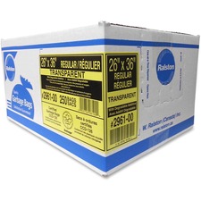 Ralston Regular-Strength Industrial Trash Bags - 26" (660.40 mm) Width x 36" (914.40 mm) Length - Clear - Hexene Resin - 250/Carton - Industrial, Garbage