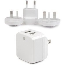 Star Tech.com Travel USB Wall Charger - 2 Port - White - Universal Travel Adapter - International Power Adapter - USB Charger - Charge a tablet and a phone simultaneously, almost anywhere around the world - Dual Port USB Charger - White 2 Port USB Charger