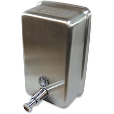 Genuine Joe Stainless Vertical Soap Dispenser - Manual - 1.18 L Capacity - Tamper Proof, Theft Proof, Refillable - Stainless Steel - 1Each