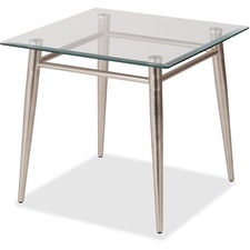 WorkSmart Brooklyn MG0922S-NB End Table - Clear Square Top - Four Leg Base - 4 Legs - 22" Table Top Width x 22" Table Top Depth - 20" HeightAssembly Required - Brushed Nickel - Tempered Glass Top Material - 1 Each