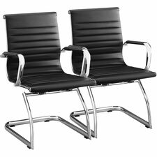 Lorell Modern Guest Chairs - Leather Seat - Leather Back - Mid Back - Cantilever Sled Base - Black - 2 / Carton