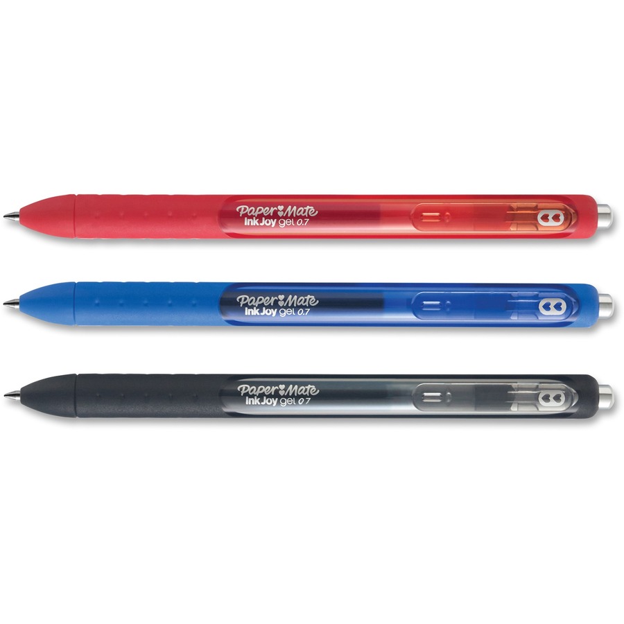 Paper Mate InkJoy Pen - 0.7 mm Pen Point - Retractable - Black, Blue, Red Gel-based Ink - Black, Blue, Red Barrel - 3 / Pack - Direct Office Buys