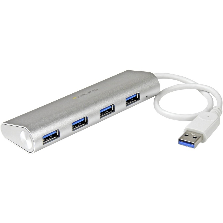StarTech.com 4 Port Portable USB Hub with Built-in Cable Aluminum and Compact USB Hub - four USB 3.0 (5Gbps) to your MacBook using this silver Apple style hub -