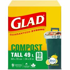 Glad Trash Bag - Large Size - 42.50 L Capacity - 23.80" (604.52 mm) Width x 30.50" (774.70 mm) Length - Translucent - 10/Box - Kitchen, School, Office, Breakroom, Restaurant, Garbage, Bathroom, Bedroom