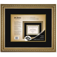 First Base Awards & Certificate Frame. Florentine Gold Double Mat - 14.75" x 14.25" Frame Size - Holds 8.50" x 11" Insert - Rectangle - Landscape, Portrait - Double Mat - 1 Each - Florentine Gold