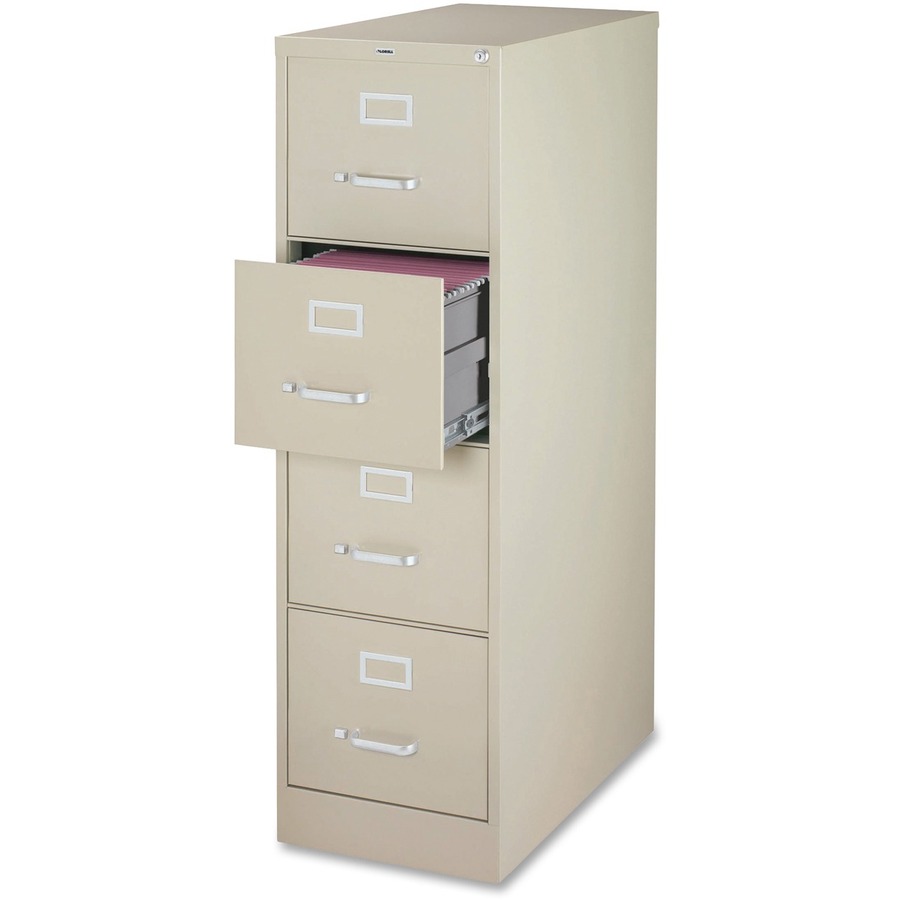 Lorell Fortress File Cabinet - 4-Drawer - 18" (457.20 mm) Width x 25" (635 mm) Depth x 52" (1320.80 mm) Height - 4 x Drawer(s) for File - Legal - Vertical - Ball-bearing Suspension, Lockable, Hanging Bar, Pull Handle - Putty - Recycled