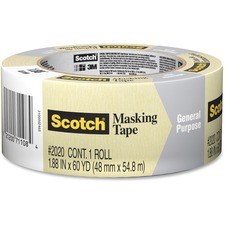 Scotch Masking Tape - 60.1 yd (55 m) Length x 1.89" (48 mm) Width - 3" Core - Crepe Paper - For General Purpose, Masking, Binding, Protecting, Project, Carpet, Vinyl, Wood, Bundling, Painting, Brick, ... - 1 Each - Tan