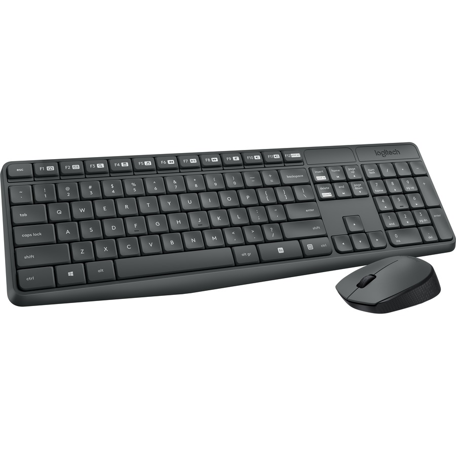 Logitech MK235 Keyboard & Mouse (Keyboard English Layout only) - USB Wireless - English - Black - USB Wireless RF - Optical - Scroll - QWERTY - - AAA,