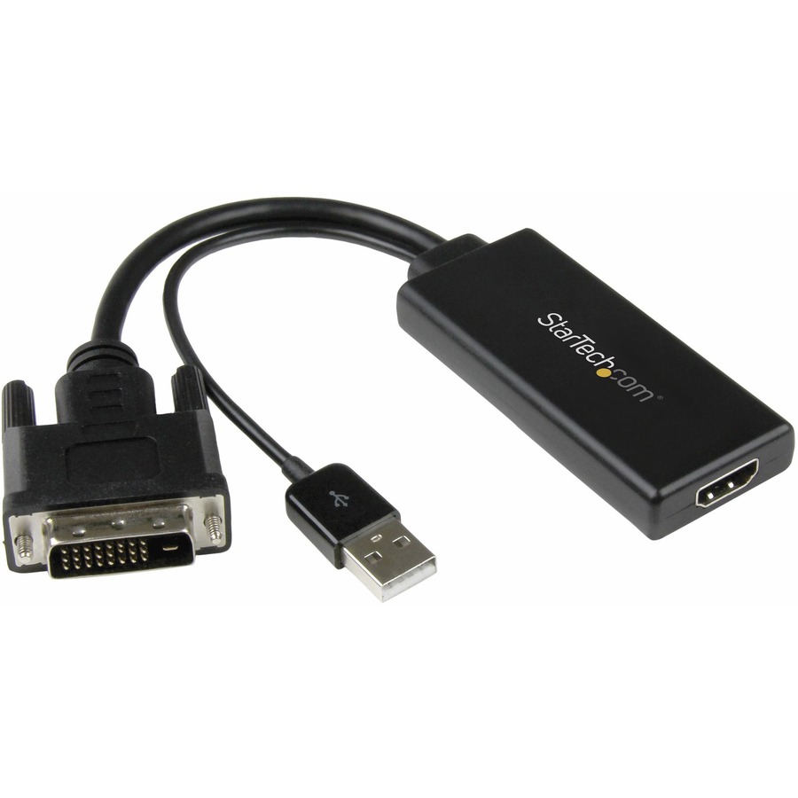 hvordan man bruger Victor Ekstrem StarTech.com DVI to HDMI Video Adapter with USB Power and Audio - DVI-D to  HDMI Converter - 1080p - Connect an HDMI display or projector to your DVI-D  computer, with audio and