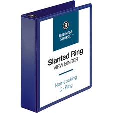 Business Source D-Ring View Binder - 2" Binder Capacity - Slant D-Ring Fastener(s) - Internal Pocket(s) - Navy - Clear Overlay, Labeling Area, Lay Flat, Pocket - 1 Each