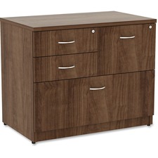 Lorell Essentials Series Box/Box/File Lateral File - 1" Side Panel, 0.1" Edge, 35.5" x 22"29.5" Lateral File - 4 x Box, File Drawer(s) - Walnut Laminate Table Top - Versatile, Ball Bearing Glide, Drawer Extension, Security Lock, Durable, Adjustable Levele