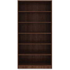 Lorell Walnut Laminate Bookcase - 72" Height x 36" Width x 12" Depth - Sturdy, Adjustable Feet, Adjustable Shelf - Walnut - Laminate - 1 Each