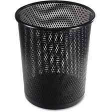 Artistic Urban Wastebasket - Round - Compact, Scratch Resistant, Long Lasting, Wear Resistant, Heavy Duty, Reinforced, Durable, Rounded Edge, Punched, Protective Feet - Metal Mesh - Black - 1 Each