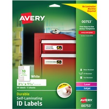 Avery® Easy Align Self-Laminating ID Labels - Permanent Adhesive - Rectangle - Laser, Inkjet - White - Film - 10 / Sheet - 50 Total Sheets - 250 Total Label(s) - 50 / Pack