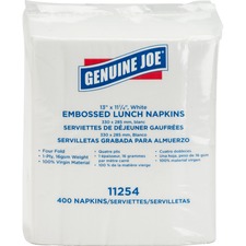 Genuine Joe 1-ply Embossed Lunch Napkins - 1 Ply - Quarter-fold - 13" x 11.3" - White - Paper - 400 Per Pack - 400 / Pack