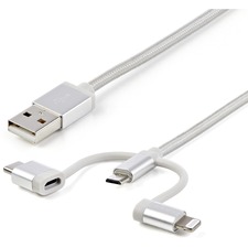 StarTech.com 1m USB Multi Charging Cable - Braided - Apple MFi Certified - USB 2.0 - Charge 1x device at a time - For USB-C or Lightning devices attach the corresponding connector of the cable to the Micro-USB connector and plug into your device - For Mic