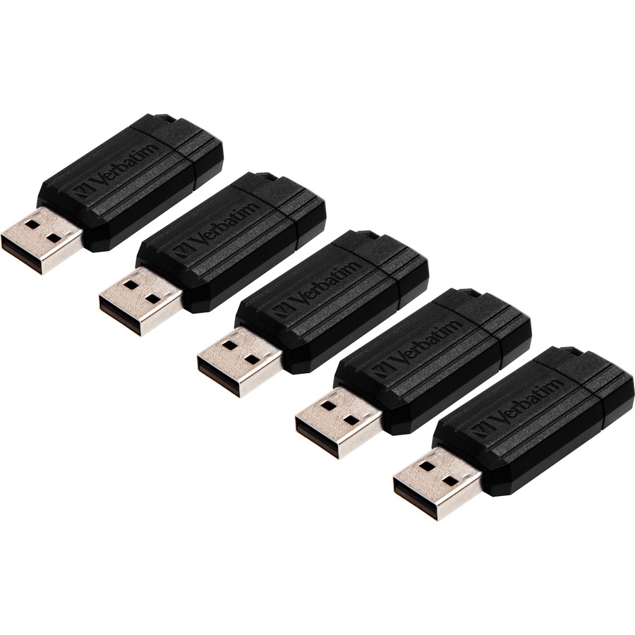 Verbatim PinStripe USB Flash Drives - 8 - 2.0 - Black - 5 / Bundle Thomas Business Inc