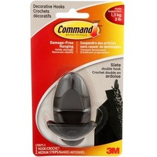 Command Hook - 1 Medium Hook - 1.40 kg Capacity - 1.42" (36.09 mm) Length - for Indoor, Metal, Painted Surface, Drywall, Tile, Wood, Home, Dorm, Office, Apartment - Slate Gray - 4 / Pack