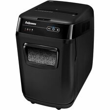 Fellowes AutoMax™ 200M Auto Feed Shredder - Non-continuous Shredder - Micro Cut - 200 Per Pass - for shredding Staples, Credit Card, Paper - 0.1" x 0.5" Shred Size - P-5 - 3.35 m/min - 9" Throat - 25 Minute Run Time - 25 Minute Cool Down Time - 32.18 L Wastebin Capacity - Black