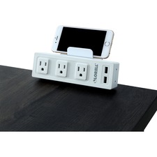 Lorell Desktop AC Power Center with USB Charger - 3 x AC Power, 2 x USB - Desk Mountable - White