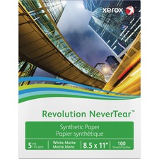 Xerox Revolution NeverTear Synthetic Paper - White - 94 Brightness - Letter - 8 1/2" x 11" - 135 g/m Grammage - Matte - 100 / Pack - Weather Resistant, Chemical Resistant