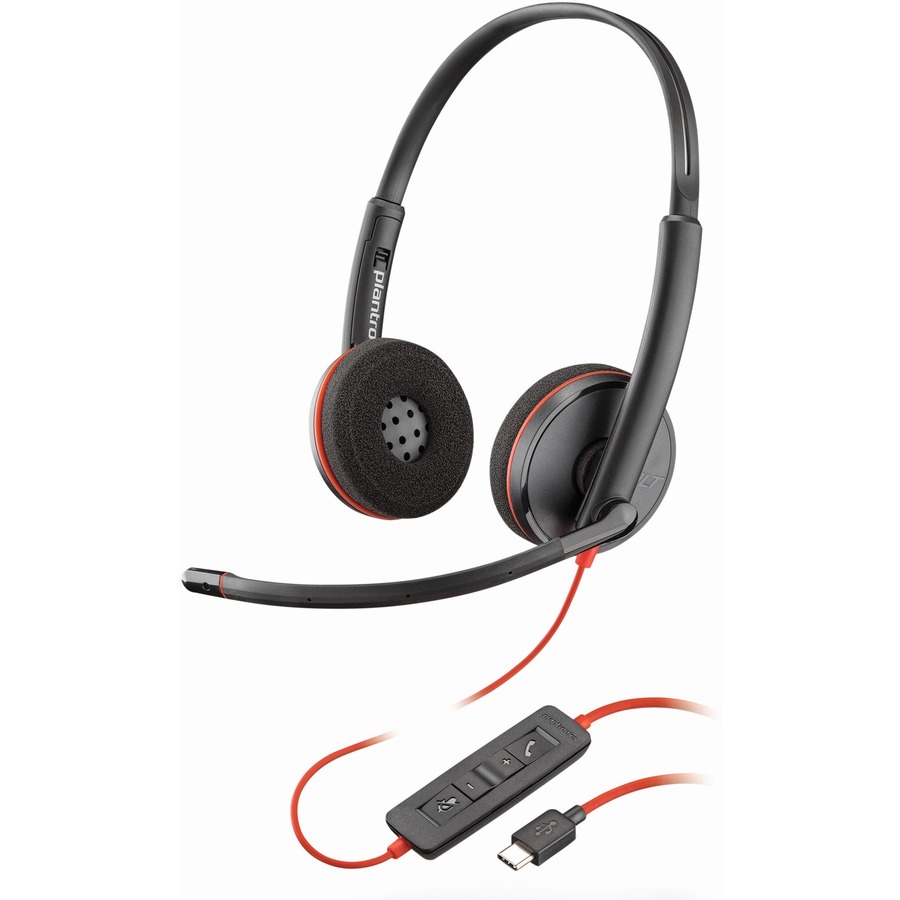 Plantronics USB Binaural Headset - USB Type C - - 20 Hz - 20 kHz - - Binaural - Supra-aural - Noise Cancelling Microphone - Black/Red - Filo CleanTech
