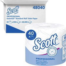 Scott Bathroom Tissue - 2 Ply - 550 Sheets/Roll - Individually Wrapped - For Bathroom - 40 / Box