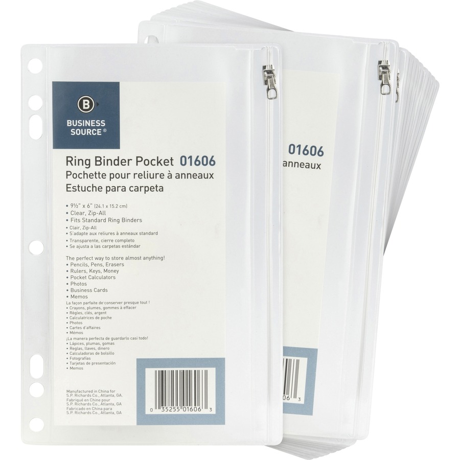 prieel incompleet tandarts Business Source Punched Economy Binder Pocket - 9.5" Height x 6" Width - 7  x Holes - Ring Binder - Clear - Plastic - 24 / Box - Filo CleanTech