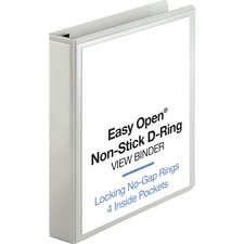 Business Source Locking D-Ring View Binder - 1 1/2" Binder Capacity - Letter - 8 1/2" x 11" Sheet Size - 325 Sheet Capacity - D-Ring Fastener(s) - 4 Inside Front & Back Pocket(s) - Polypropylene, Chipboard - White - Recycled - Acid-free, Non-glare, Clear Overlay, Locking Ring, Non-stick, Exposed Rivet, Sturdy - 1 Each