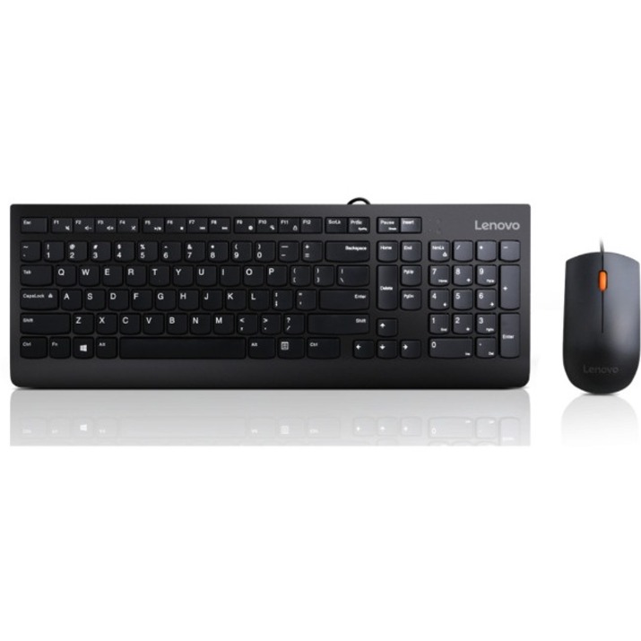 Lenovo 300 USB Combo Keyboard & Mouse - US English - USB Cable Keyboard - English (US) - Black - USB Cable Mouse - Optical - 1600 dpi - Scroll Wheel - Black - Symmetrical - Compatible with PC - Retail - 1 Each