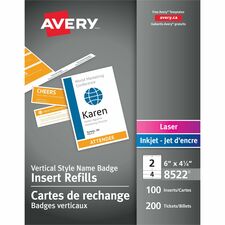 Avery® Vertical Style Name Badge with Insert Refills - 1 / Box - 4.25" (107.95 mm) Width - Rectangular Shape - Printable, Insertable, Printable, Easy to Use, Laminated, Micro Perforated, Recyclable - White