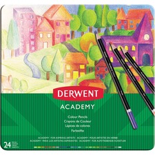 Derwent Colored Pencils, 3.3mm Core, Metal Tin, 24 Count - 3.3 mm Lead Diameter - Wood Barrel - 24 / Pack