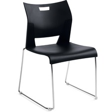 Global Duet Armless Stacking Chair - Black Polypropylene Seat - Black Polypropylene Back - Steel Frame - 1 Each