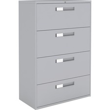 Global 9300 Series Centre Pull Lateral File - 4-Drawer - 18" x 36" x 54" - 4 x Drawer(s) for File - Letter, Legal, A4 - Lateral - Hanging Bar, Interlocking, Anti-tip, Pull Handle, Ball-bearing Suspension, Leveling Glide, Lockable, Durable, Reinforced - Gr