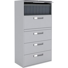 Global 9300 Series Centre Pull Lateral File - 5-Drawer - 18" x 36" x 65.3" - 5 x Drawer(s) for File - Letter, Legal, A4 - Lateral - Hanging Bar, Interlocking, Anti-tip, Pull Handle, Ball-bearing Suspension, Leveling Glide, Lockable, Durable, Reinforced - Gray - Steel