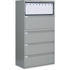 Global 9300 Series Full Pull Lateral File - 5-Drawer - 18" x 36" x 65.3" - 5 x Drawer(s) for File - Letter, Legal, A4 - Lateral - Pull Handle, Durable, Hanging Bar, Interlocking, Anti-tip, Leveling Glide, Lockable, Ball-bearing Suspension, Welded - Gray