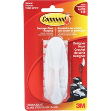 Command Large Designer Hook - 2.27 kg Capacity - for Indoor, Painted Surface, Wood, Tile - White - 1 / Pack