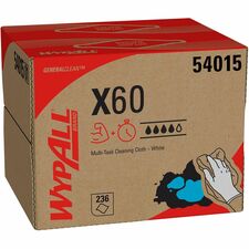 Wypall GeneralClean X60 Multi-Task Cleaning Cloths - Brag Box - 11.1" x 16.8" - White - Cloth - 236.0 Per Box - 1 / Carton