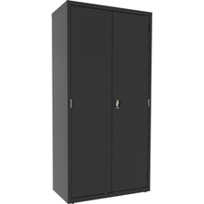 Lorell Fortress Series Janitorial Cabinet - 36" x 18" x 72" - 4 x Shelf(ves) - Hinged Door(s) - Locking System, Welded, Sturdy, Recessed Locking Handle, Durable, Removable Lock, Storage Space, Adjustable Shelf - Black - Powder Coated - Steel - Recycled