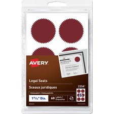 Avery Legal SealsHandwrite, 1-15/16" Diameter, Red - Red - 60 / Pack