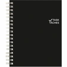 Blueline Task Planner 9-1/4" x 7-1/4" Biilingual Black - 1 Day Single Page Layout - Twin Wire - Black - Paper - Laminated, Flexible Cover, Top Priorities Section, Telephone Section, Daily Schedule, Bilingual, Micro Perforated, Task List, Notes Area, 