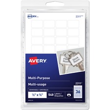 Avery Removable Rectangular Labels - 1/2" Height x 3/4" Width - Removable Adhesive - Rectangle - Laser, Inkjet - White - 36 / Sheet - 15 Total Sheets - 540 / Pack