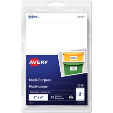 Avery® Removable Rectangular Labels - 4" Height x 2" Width - Removable Adhesive - Rectangle - Inkjet, Laser - White - 2 / Sheet - 25 Total Sheets - 50 / Pack