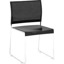 Safco Currant Chrome Frame Guest Stack Chairs - 4/CT - Black Seat - Black Back - Powder Coated, Chrome Steel Frame - 4 / Carton