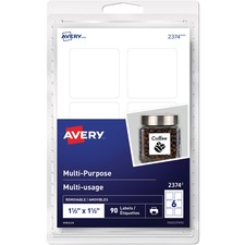Avery Multi-Purpose Removable Labelsfor Laser and Inkjet Printers, 1" x 1" - 1 1/2" Height x 1 1/2" Width - Removable Adhesive - Square - Inkjet, Laser - White - 6 / Sheet - 15 Total Sheets - 90 / Pack