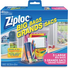 Ziploc® Big Bags - Large Size - 11.36 L Capacity - 15" (381 mm) Width x 15" (381 mm) Length - Plastic - 5/Box - Multipurpose