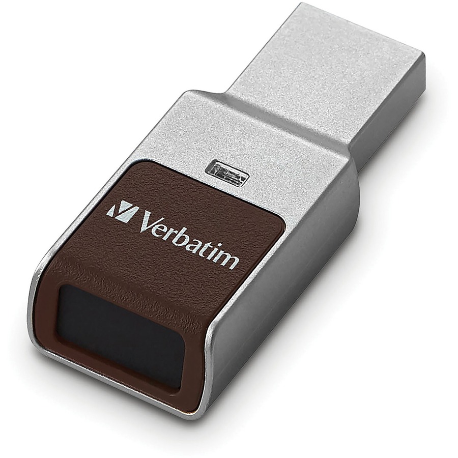 Lys prototype Ass Verbatim Fingerprint Secure USB 3.0 Flash Drive - 64 GB - USB 3.0 - Silver  - 256-bit AES - Lifetime Warranty - 1 Each - Hobby Office Corp